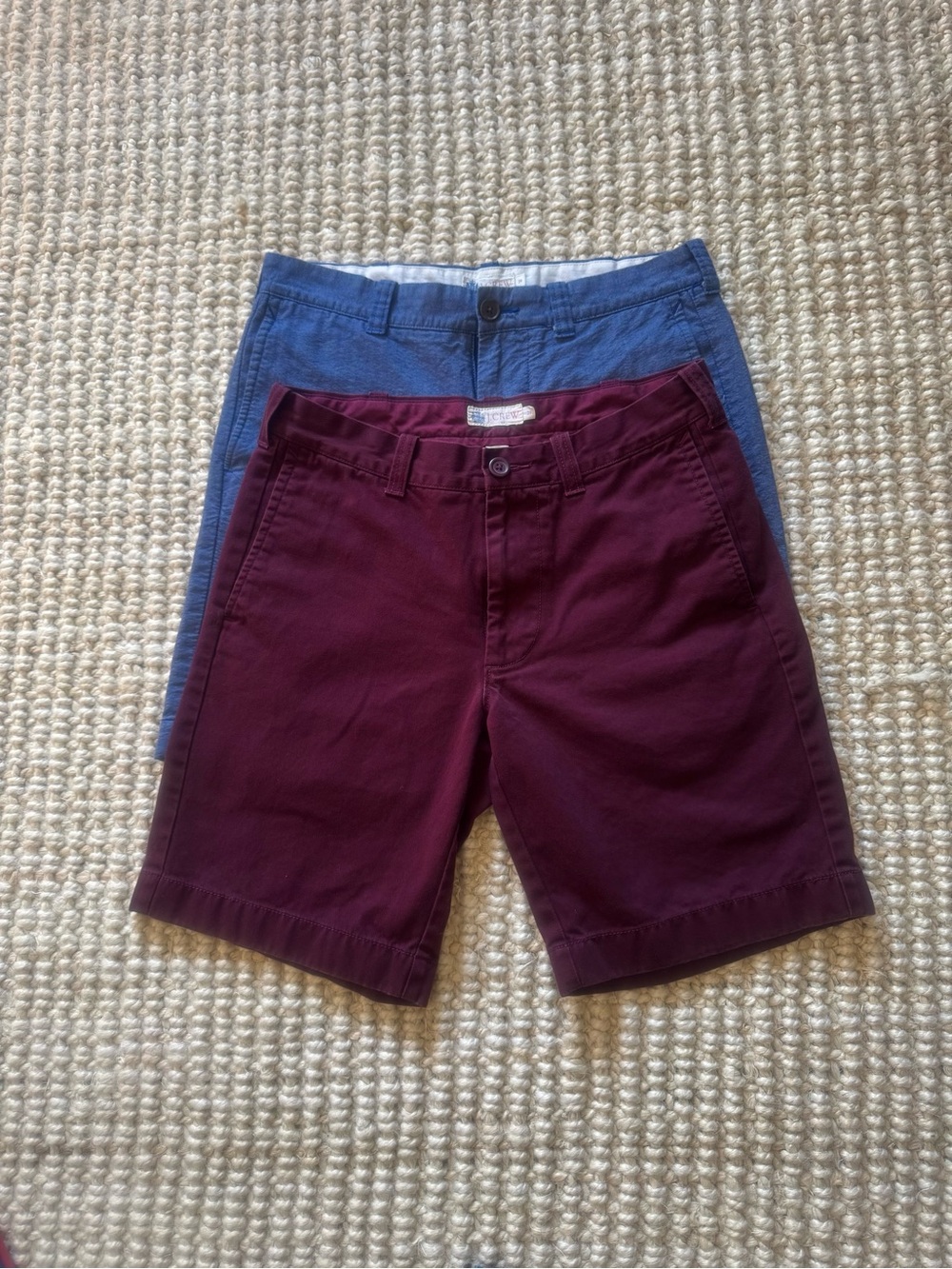 J. Crew Burgundy and Blue Flat Front Chino Shorts